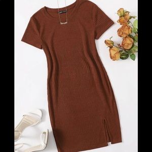 Rib-knit Split Hem Bodycon Dress